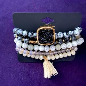 nOir Stone Bead Bangle Set of 5